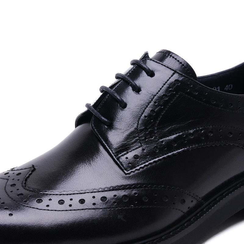 Men's Spring British Style Pointed Toe Cowhide Leather Lace-up Formal Shoes