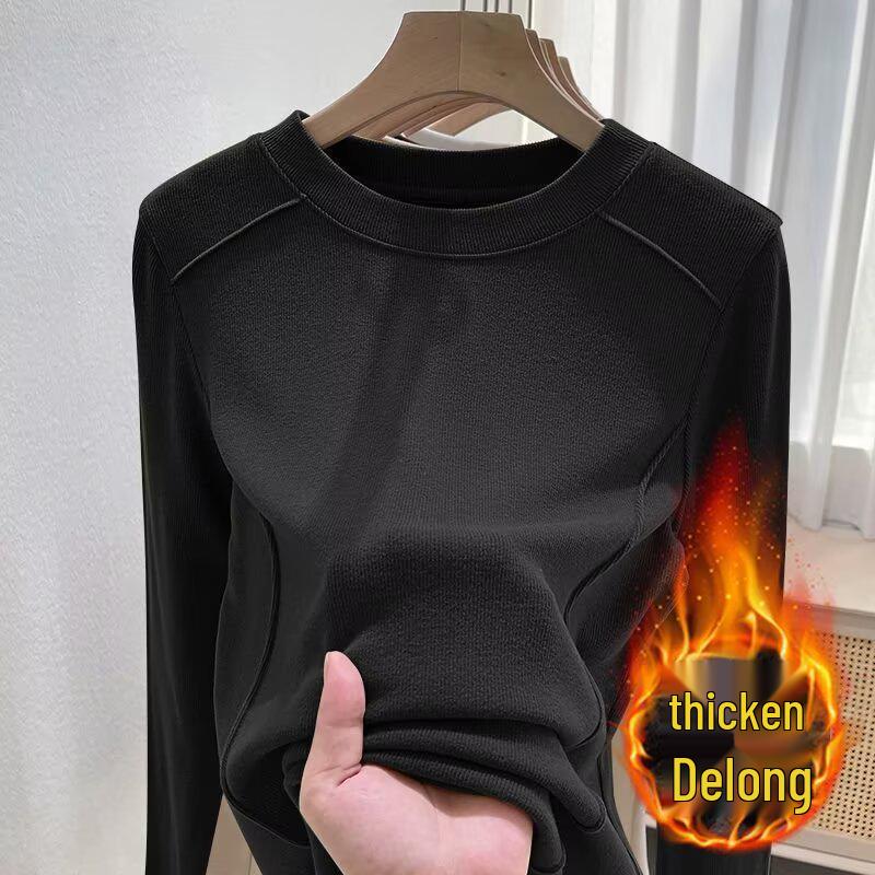 

Женский бархатный базовый слой, утягивающий топ - Теплая футболка с полувысоким воротом и длинным рукавом для осени/зимы. M чёрный