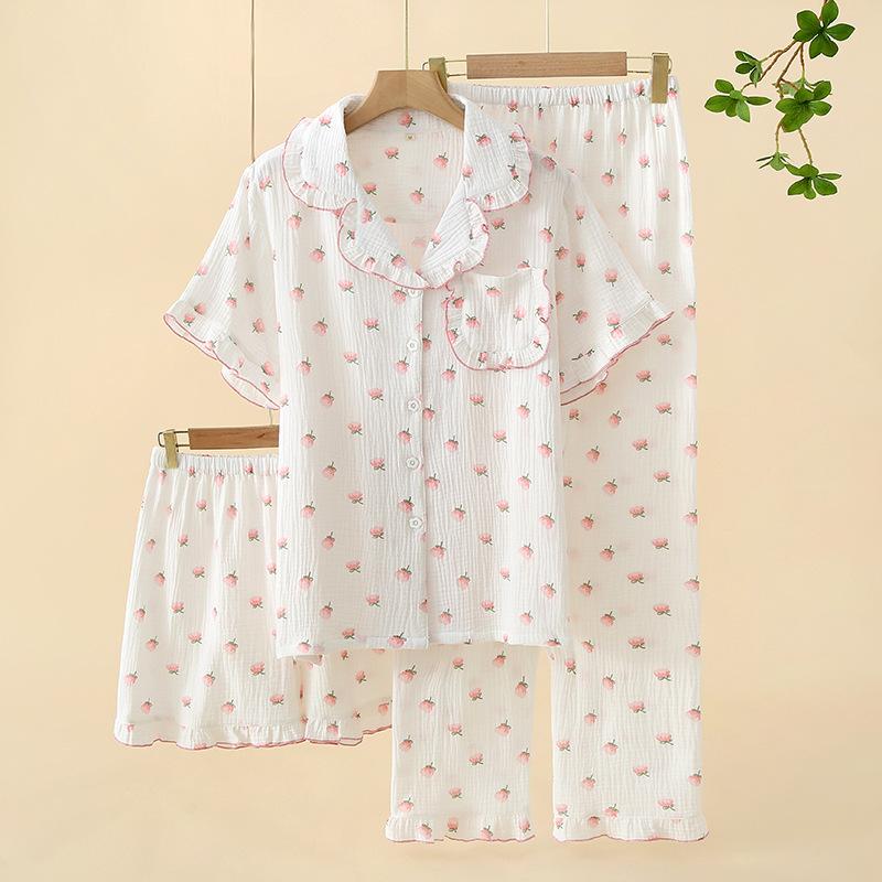 

Women s Three Piece Round Neck Long Sleeved Top With Elastic Band, Long Pants, Short Sleepwear Set, Casual Set XL білий