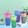 Water Cup 5 Colors Drinking Cup Color Changing Water Bottle Plastic Cold Drink Cups Iced Coffee Tea Smoothie Cup Reusable Tumble