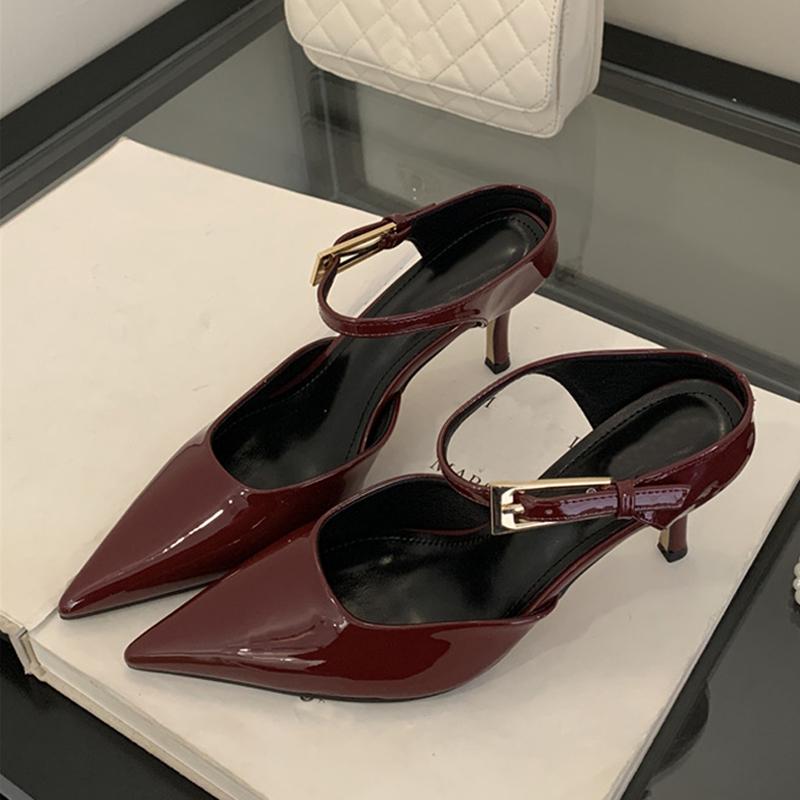 Liyke Cozy Lakované kožené vysoké podpatky Dámské lodičky S přezkou Mules Pantofle Sexy špičatá špička Svatba Banket Dámská obuv Sandál