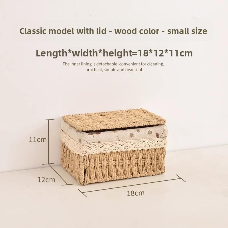 Storage Box Household Toys with Lids Snacks Sundries Storage Box Rattan Woven Storage Basket Desktop Cosmetics Storage Box