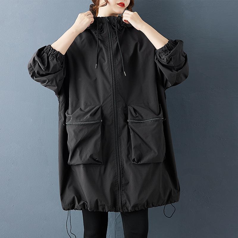 DIMANAF 2025 Plus Size Autumn Winter Plus Size Women Coat Long Sleeve Jackets Casual Loose Outerwear Black Zipper
