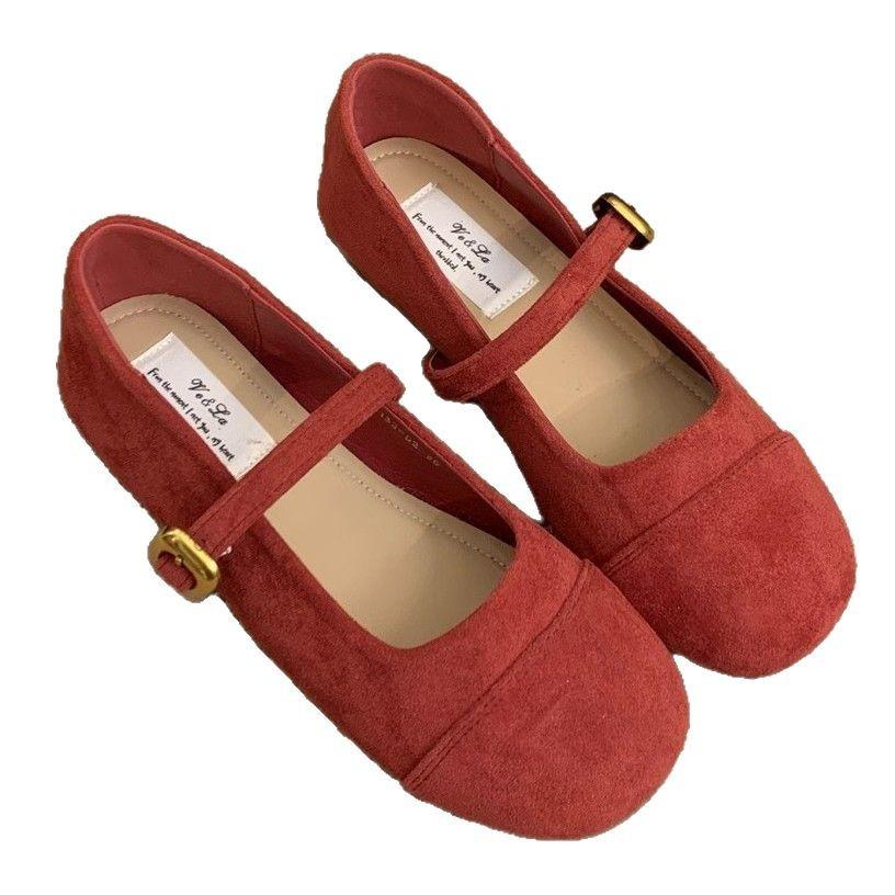 Französische Wildleder Mary Jane Schuhe Frühling und Sommer Retro sanft weichsohlige Rock runde Zehen flacher Boden ein Pedal leichter Mund einzelne Schuhe