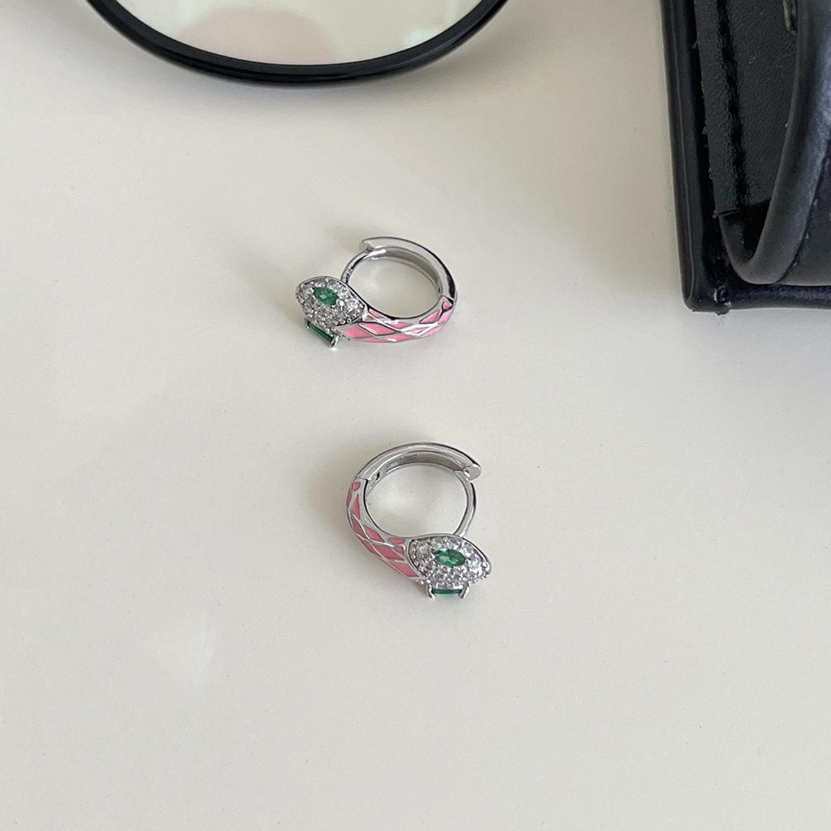 

Милые розовые серьги-змеи из серебра 925 пробы, уникальные высококачественные серьги из циркония, изысканные модные милые и прохладные ветряные застежки для ушей 925 silver needles