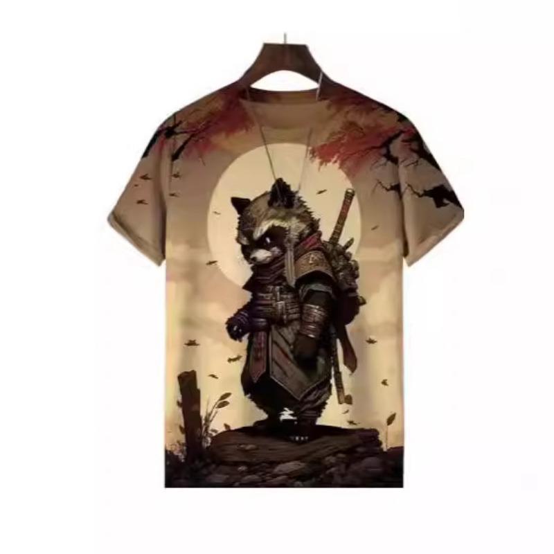 Fashionable Animal Print T-shirt for Men's Summer Short Sleeved Loose T-shirt O-neck Casual Top Shirt