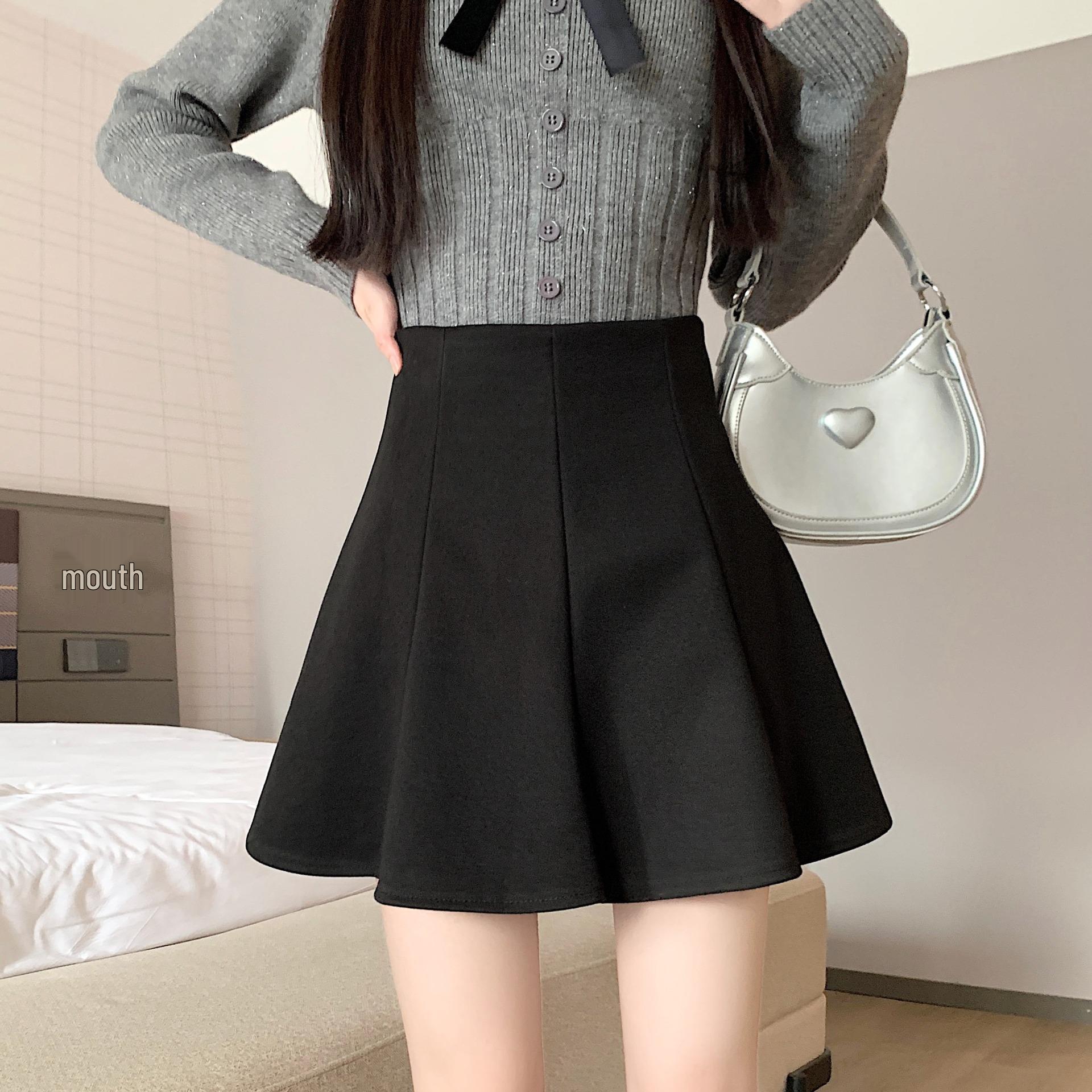 Plus Size Women s High-Waisted Winter A-Line Wool Skirt with Ruffle Hem L