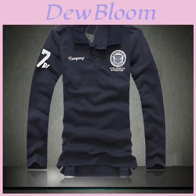 Men's New Fashion Slim Fit Long Sleeve Polo Shirt Casual Cotton Tee