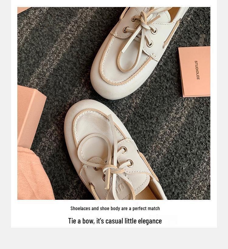 British Style Sheepskin Leather Lace-Up Women’s Loafers - Soft Sole Slip-On Flat Shoes for Autumn