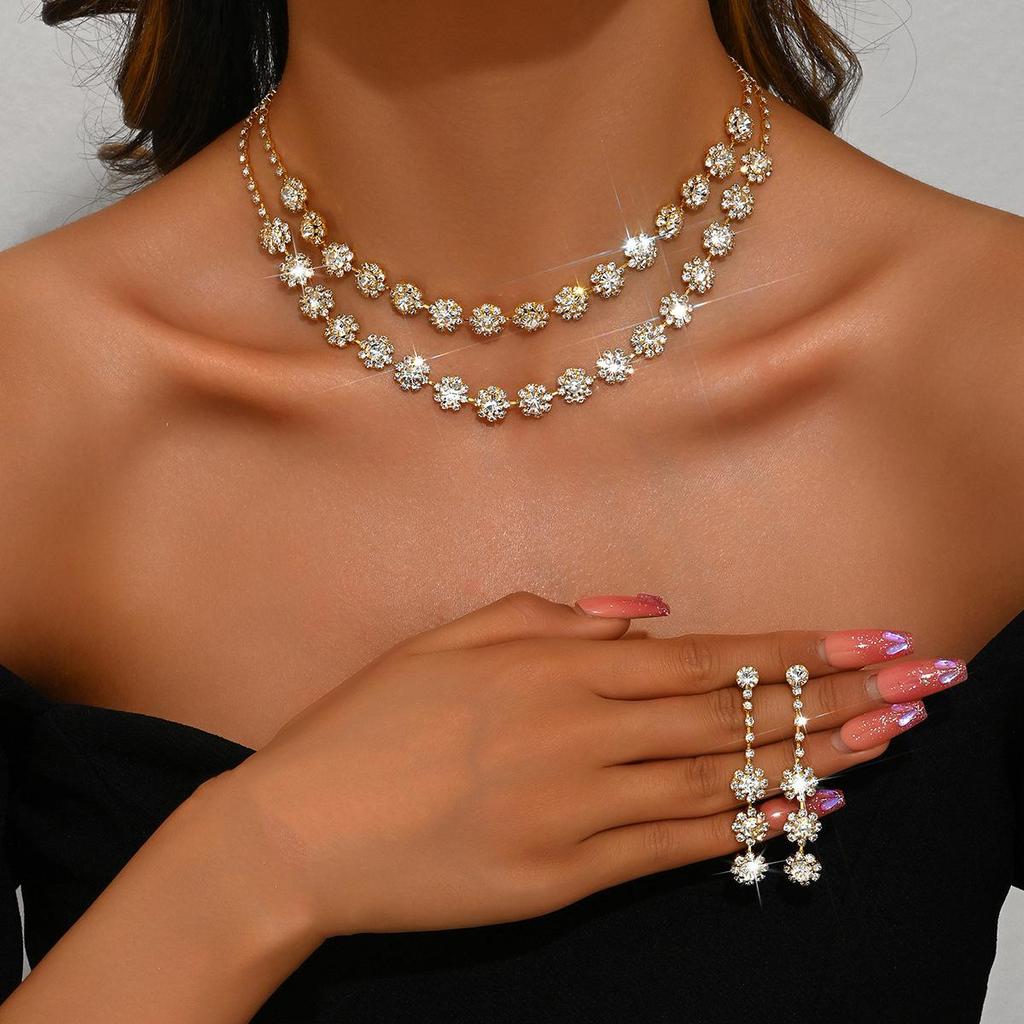 Sonnenblumen Diamant Halskette und Ohrring Set - Hochzeits Schmuck Accessoires