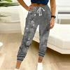 Summer Ladies Piece Splicing Printed Sweatpants Loose Fit Drawstring Joggers Elastic Cuff Daily Casual Pants