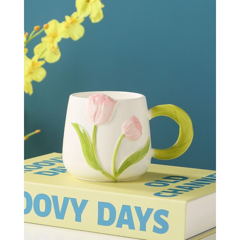 Creative Hand-painted Tulip Mugs High Appearance Level Ins Style Ceramic Cups  Niche Design Sense  Drinking Cups and Coffee Cups