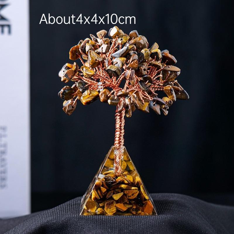 Natural Crystal Chip Money Tree Resin Pyramid Base Home Living Room Decor Ornament Desk Feng Shui Wealth Gift Idea Decoration