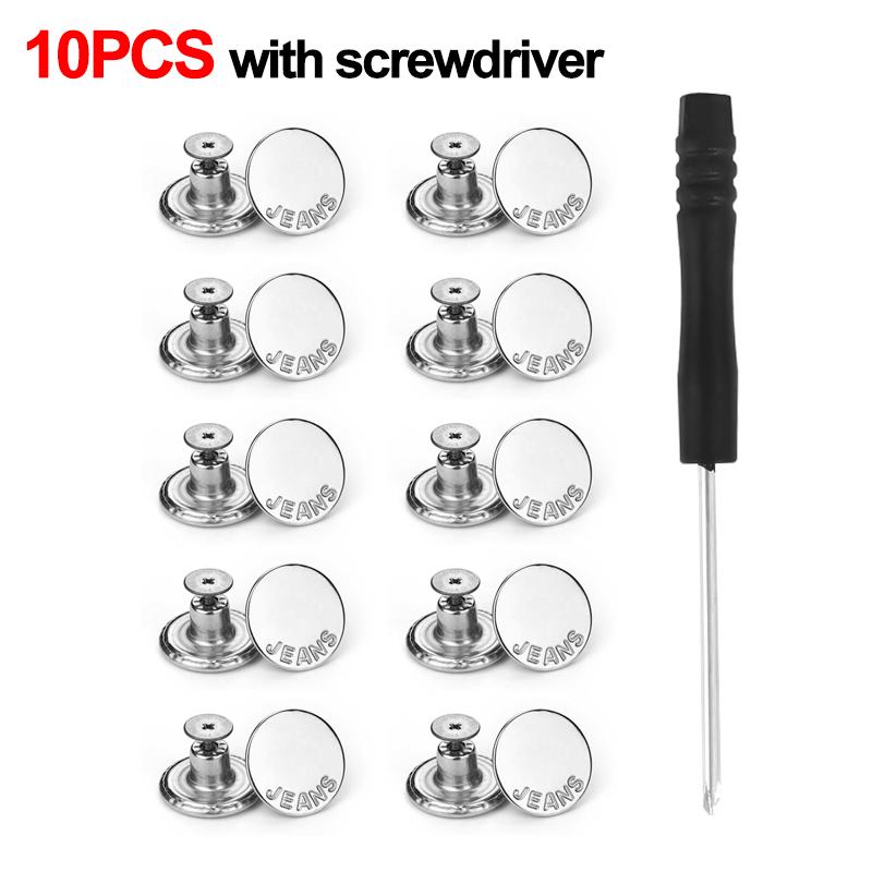 10 Stück Metall-Jeansknöpfe, 17 mm, Ersatz-Knopf-Reparaturset ohne Nähschraube, nagellose, abnehmbare Jean-Schnallen, Kleidung, Hosennadeln