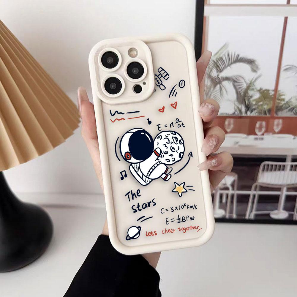 Cartoon Astronaut Space Phone Case For iPhone Apple 17 AIR 16 16E 11 12 13 14 15 XR Plus Pro Max DIY Case TPU Shockproof Cover