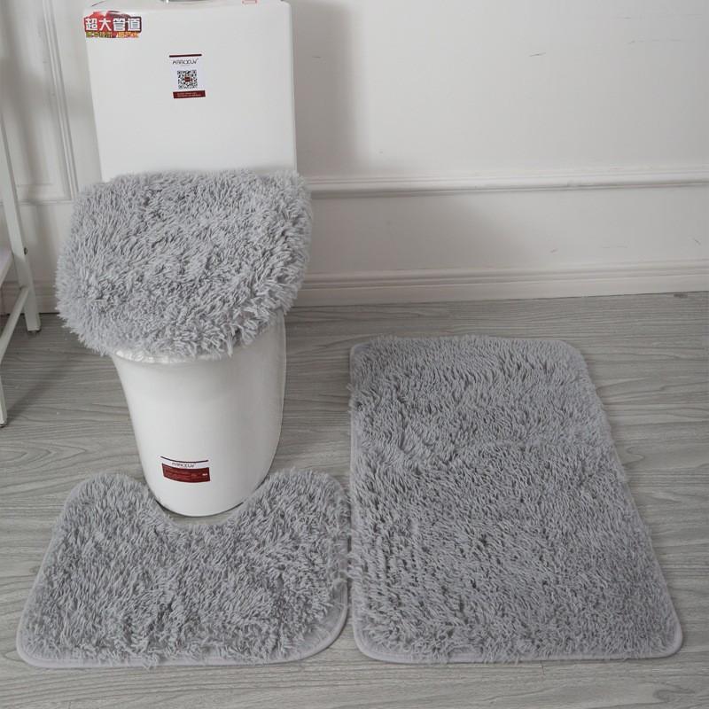 3pc/set Bathroom Set Rug Mat Toilet Lid Cover Plain Solid Color Bathmats Rugs Kit Non-Slip Fluffy Home Carpets for Bathroom