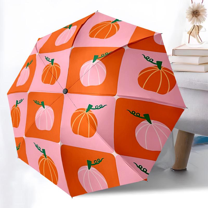 

1pc Pumpkin Pattern Automatic Folding Umbrella - Portable Collapsible, 8-Rib Durable Frame, Perfect for Outdoor Use, yy251218093