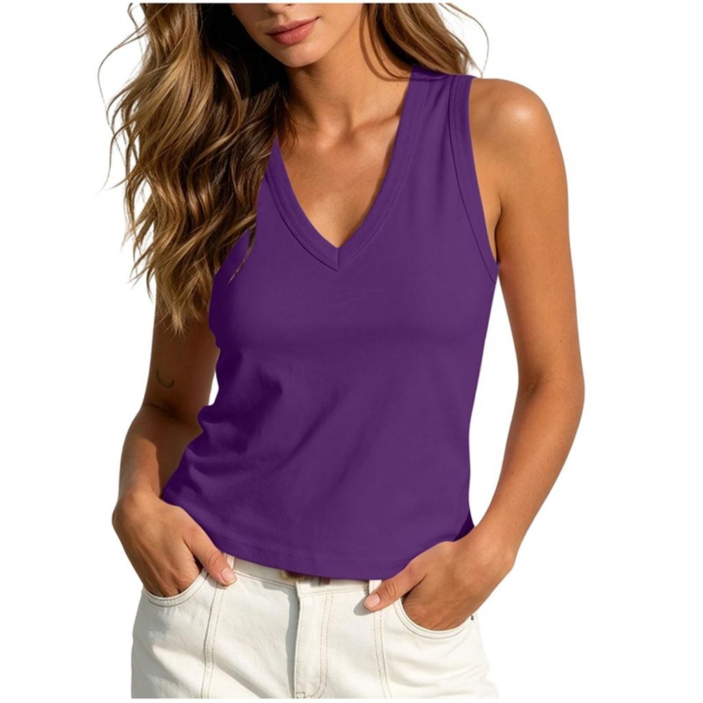Women's Sleeveless V Neck Tank Top Casual Solid Color Slim Fit Summer Lightweight Soft Fabric Shirt for Daily Wear