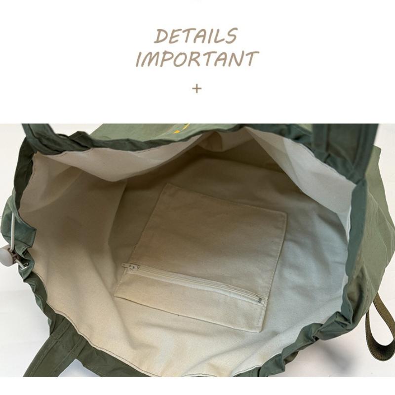Vintage Embroidery Nylon Tote Shoulder Bag for Women Large Capacity Ladies Drawstring Shopper Bags Casual Portable Handbags