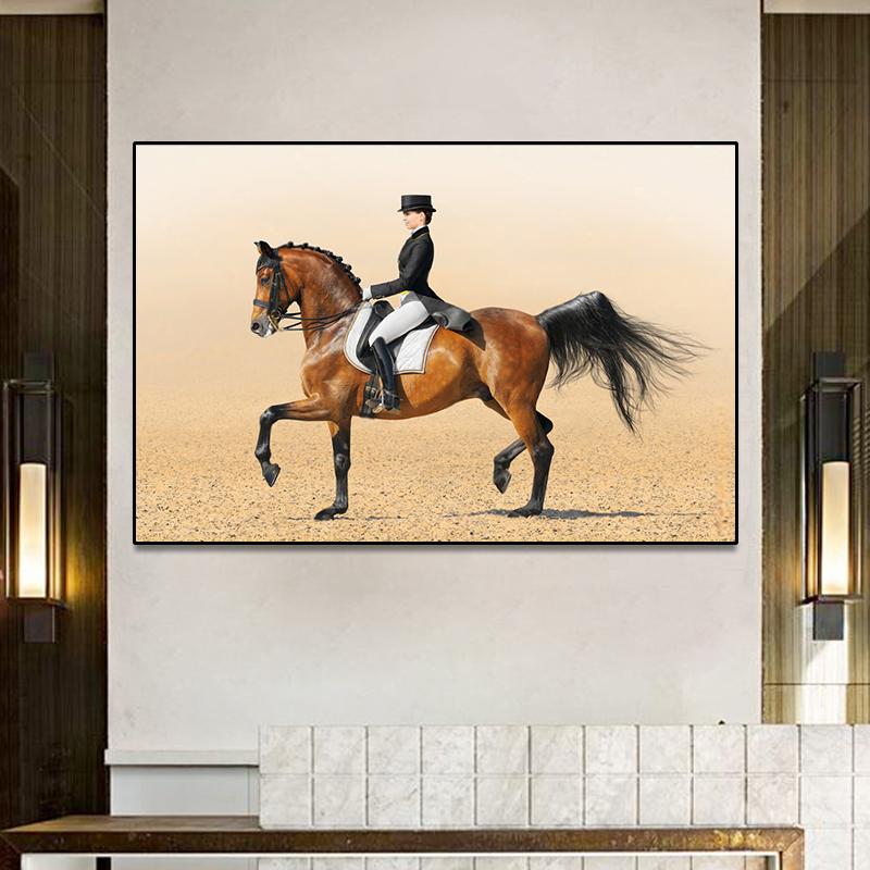 

Конный спорт, коричневая лошадь, холст, картина, настенное искусство, плакаты с лошадьми и принты для гостиной, офиса, Настенный декор без рамки 21x30cm No Framed