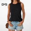 Women Tops Round Neck Sleeveless Slim Fit Knitted Tops Solid Color Elastic Ribbed Tank Tops Daily Wear