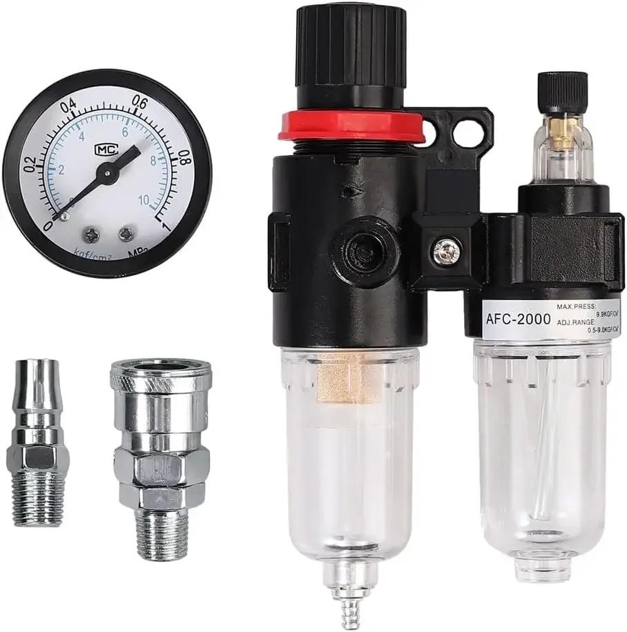 New AFR-2000 Pneumatic Filter Air Treatment Unit Pressure Regulator Compressor Reducing Valve Oil Water Separation AFR2000 Gauge