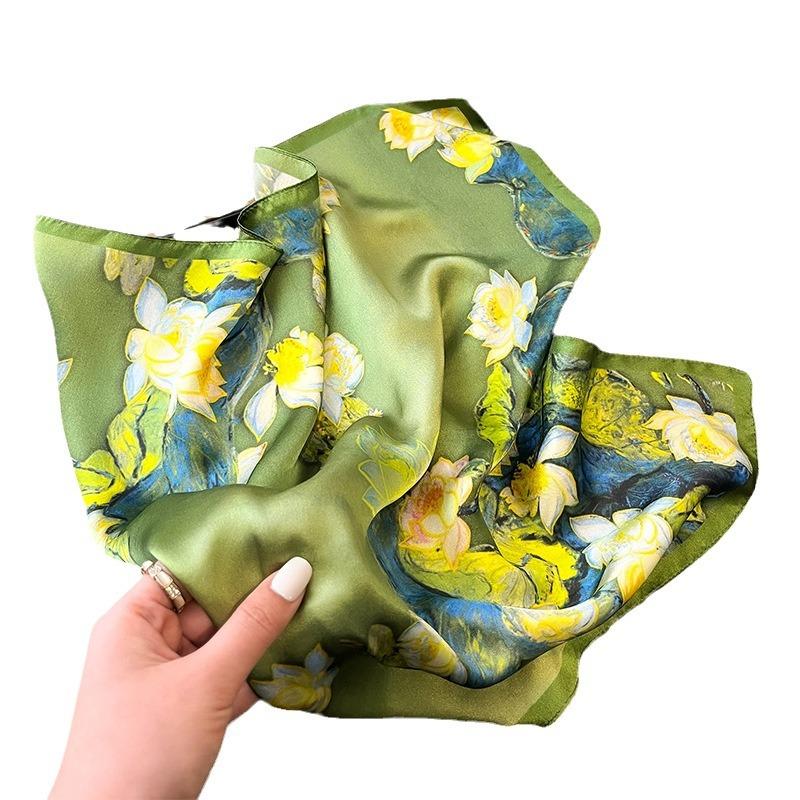 Spring New Silk Silk Scarf Women's Lotus Flower Versatile Neck Protection Mulberry Silk Silk Scarf Women's High Sense 11 Small Square Neck Protection