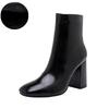 Fashion Shoes Women Ankle Boots Patent Leather Plus Size 33-45 Chelsea Boots Square Toe Side Zipper Autumn Winter Shoes Women Beige Blac