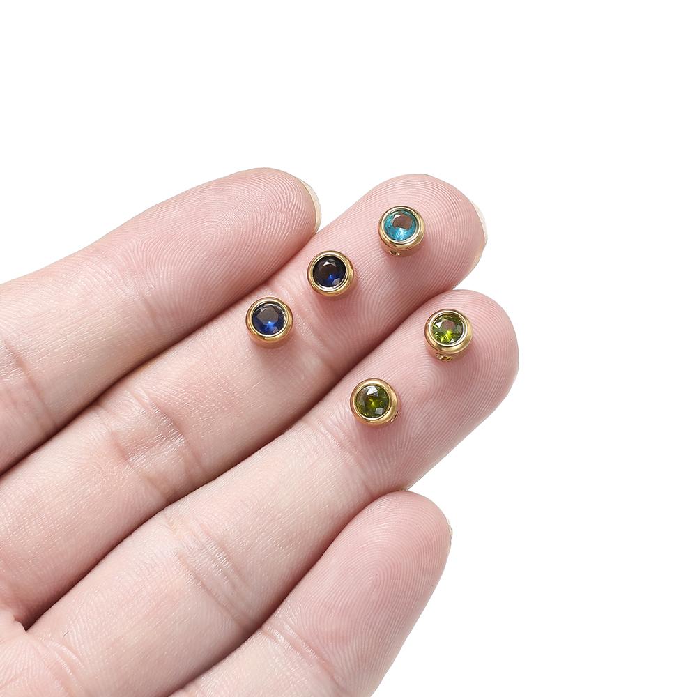 10pcs Stainless Steel 6mm Round Zircon Loose Spacer Beads for Jewelry Findings DIY Necklace Bracelets Supplies Earrings Making