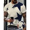 Casual Men T-Shirt Modern Geometric Star Graphic Print Vintage Short Sleeve Round Neck Streetwear Summer Loose Tee Tops Male Clothing Outfits