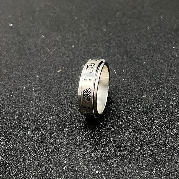 Rotatable Stainless Steel Decompression Ring with Engraved Pattern - Fashionable, Simple Jewelry.