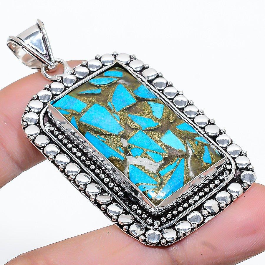 

Copper Blue Turquoise Gemstone Handmade Ethnic Jewelry Pendant 2.29 VR-4143