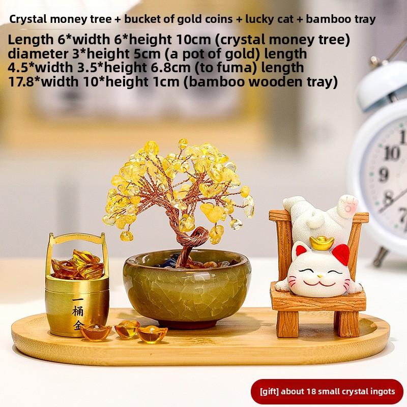 Laywin Fortune-Bringing Cat Home Decoration Item - Natural Yellow Crystal Tree - Tree of Wealth - Cat Desktop Decorative Item
