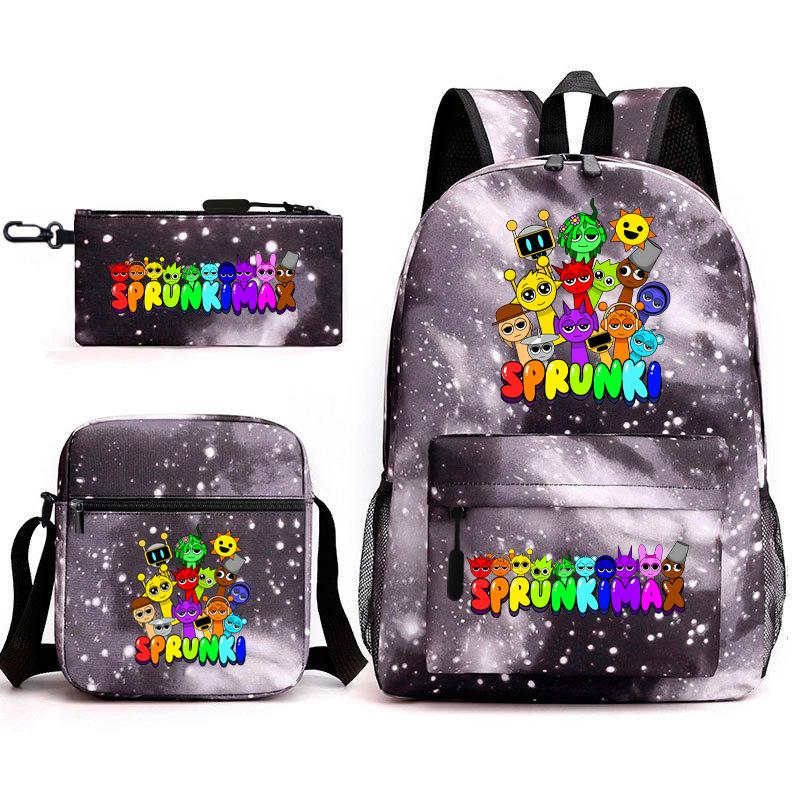 Rhythm box game merchandise student bag sprunki cartoon starry sky backpack leisure bag 3-piece set D