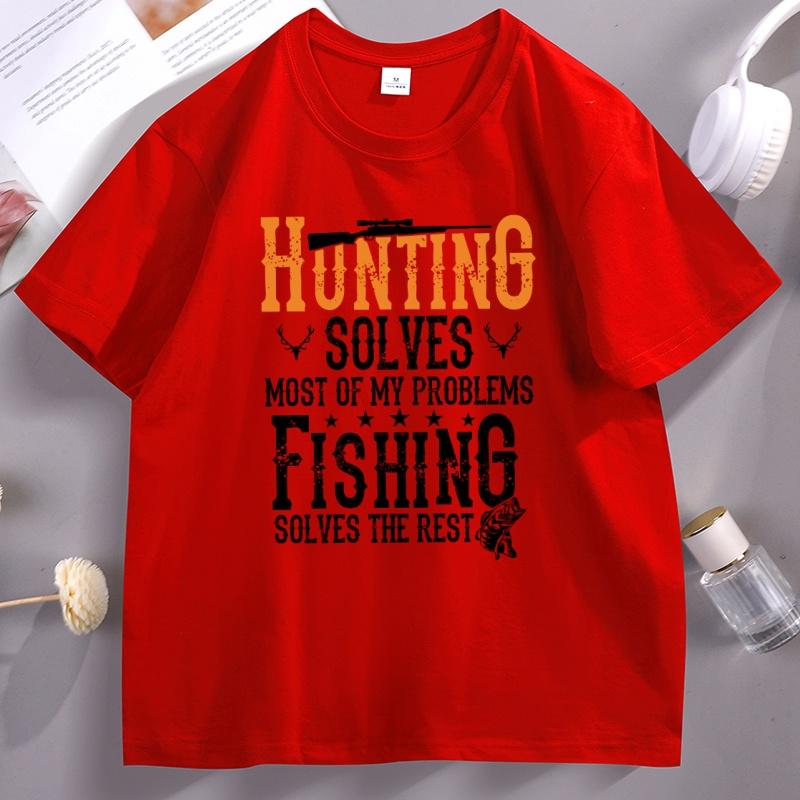 Hunting Solves Most of My Problems T Shirt Women Fishing Solves The Rest Hunting TShirt Casual Loose Short Sleeve Tees Clothes
