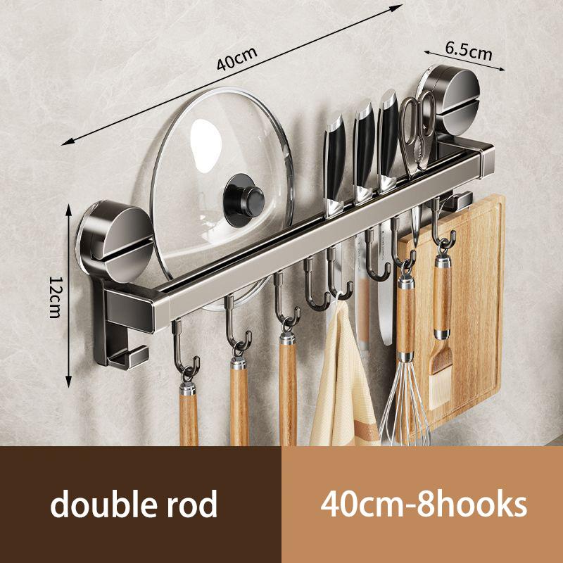 Gun Grey Suction Cup Kitchen Hook Punch-free Storage Rack Hanging Rod Pot Lid Spoon Shovel Wall Hanging Rag Shelf