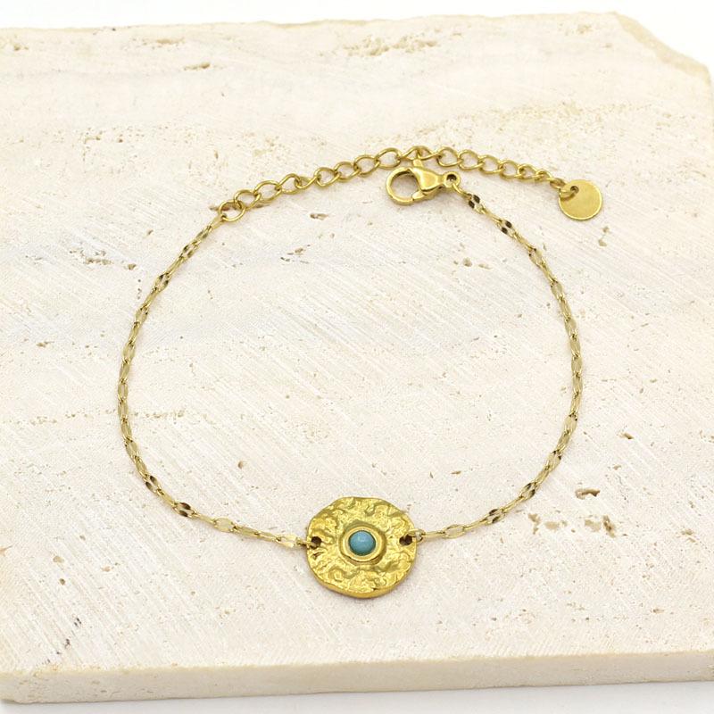 Natural Stone Inlaid Cross Bracelet with Titanium Steel Chain - Elegant European American Fashion синий