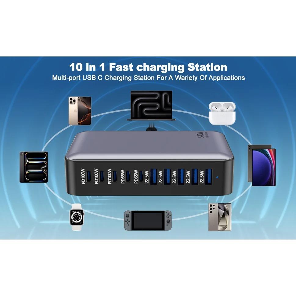 540W GaN High Power Multi-Port Fast Charger Multiple Charging Station for Iphone, for MacBook, for Samsung Etc