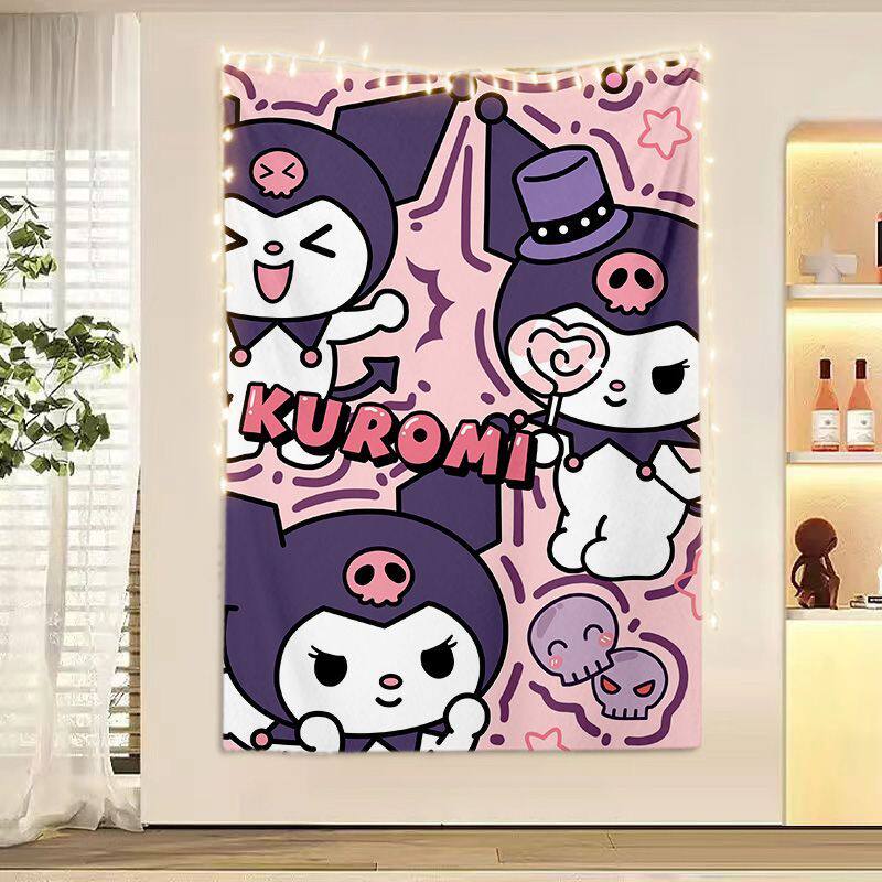 Kuromi Sanrio Cute Cartoon Tapestry Vertical Wall Hanging for Girls Bedroom Dorm Aesthetic Decor
