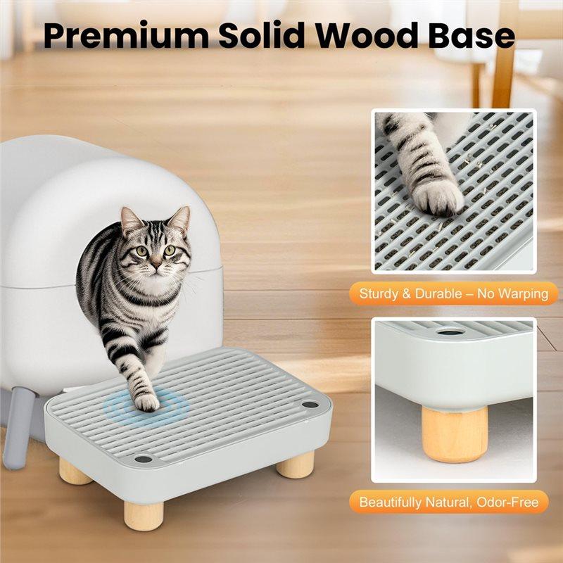 Litter Box Catcher With Wooden Base, Anti-Tracking& Easy To Clean, Litter Box Step, Ramp Designed Ideal For Small Elderly Cats