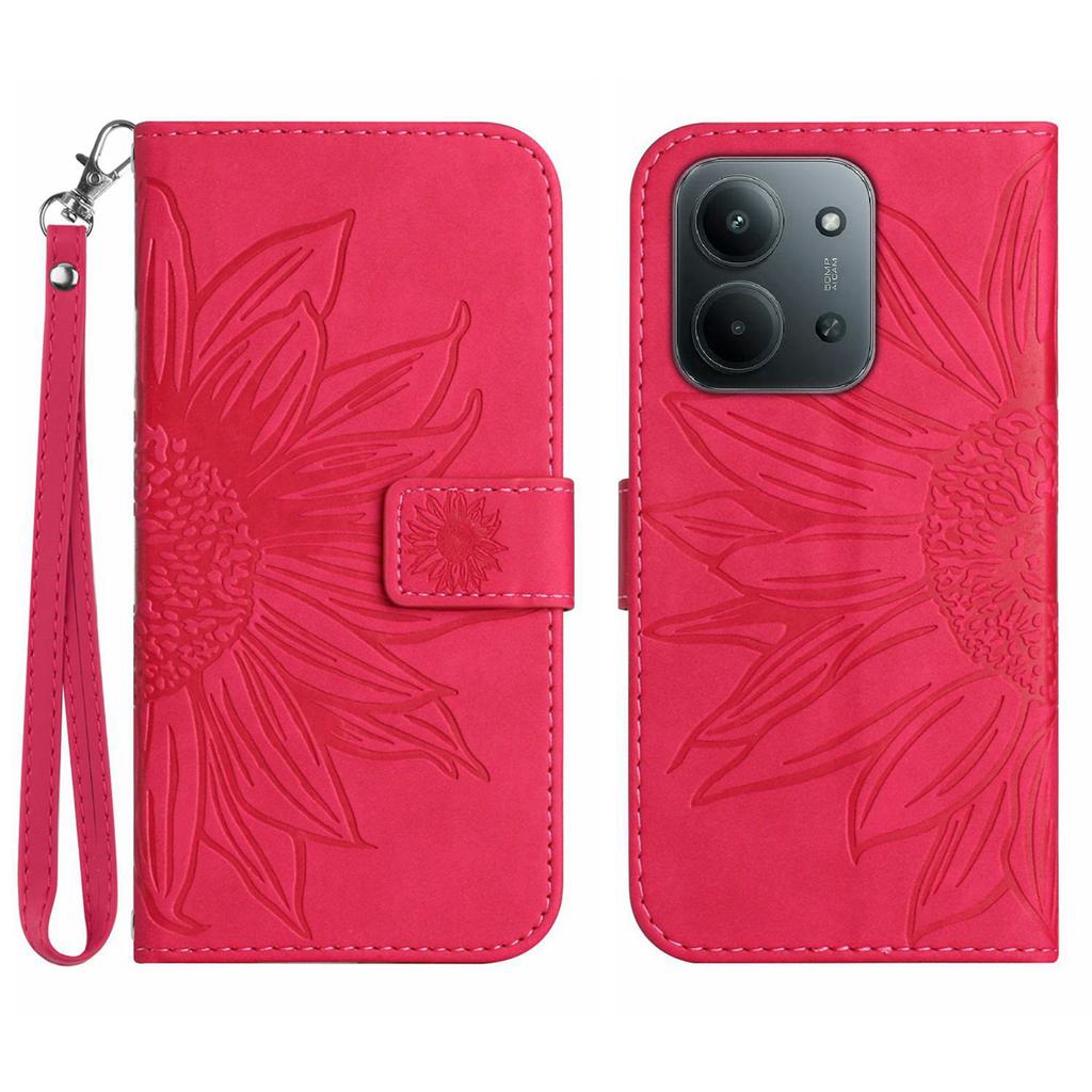 Per Xiaomi Redmi 15C 5G (Unione Europea) (173mm)/15C 4G (Unione Europea) (173mm) Custodia Portafoglio in Pelle con Impresso Girasole Copertura per Telefono con Cinturino da Polso