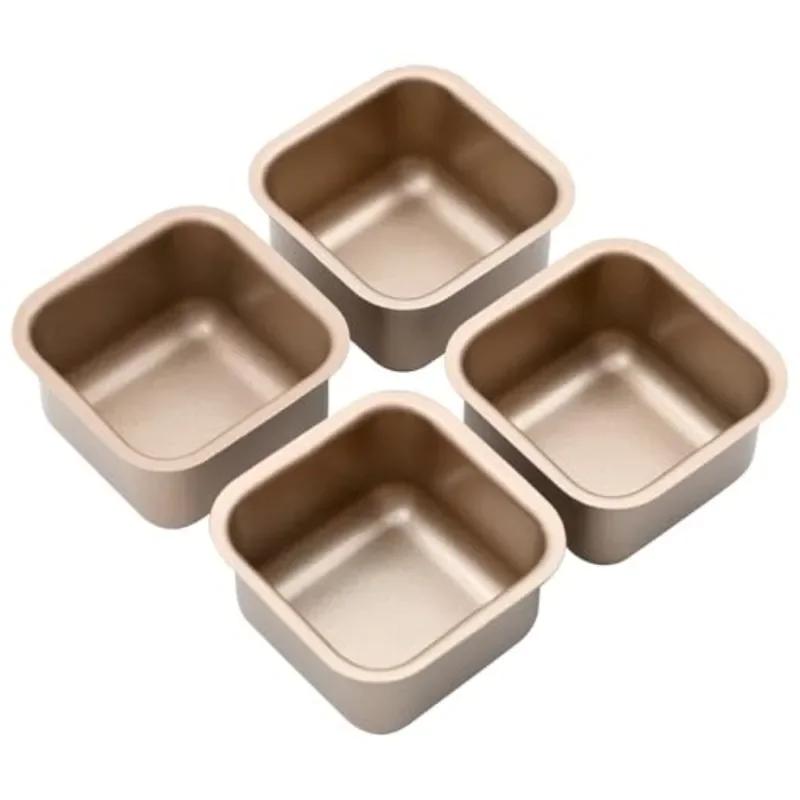 4 Pcs Mini Cake Moulds-Square Cake Baking Moulds-Baking Square Cake Moulds-Stainless Steel Mousse Cake Baking Moulds.