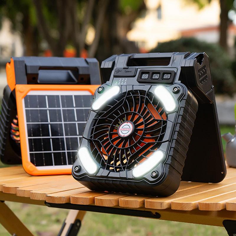 Portable Solar Fan 10000mAh Solar Powered Camping Fan 4 Speeds Fan With LED Lantern For Picnic Fishing