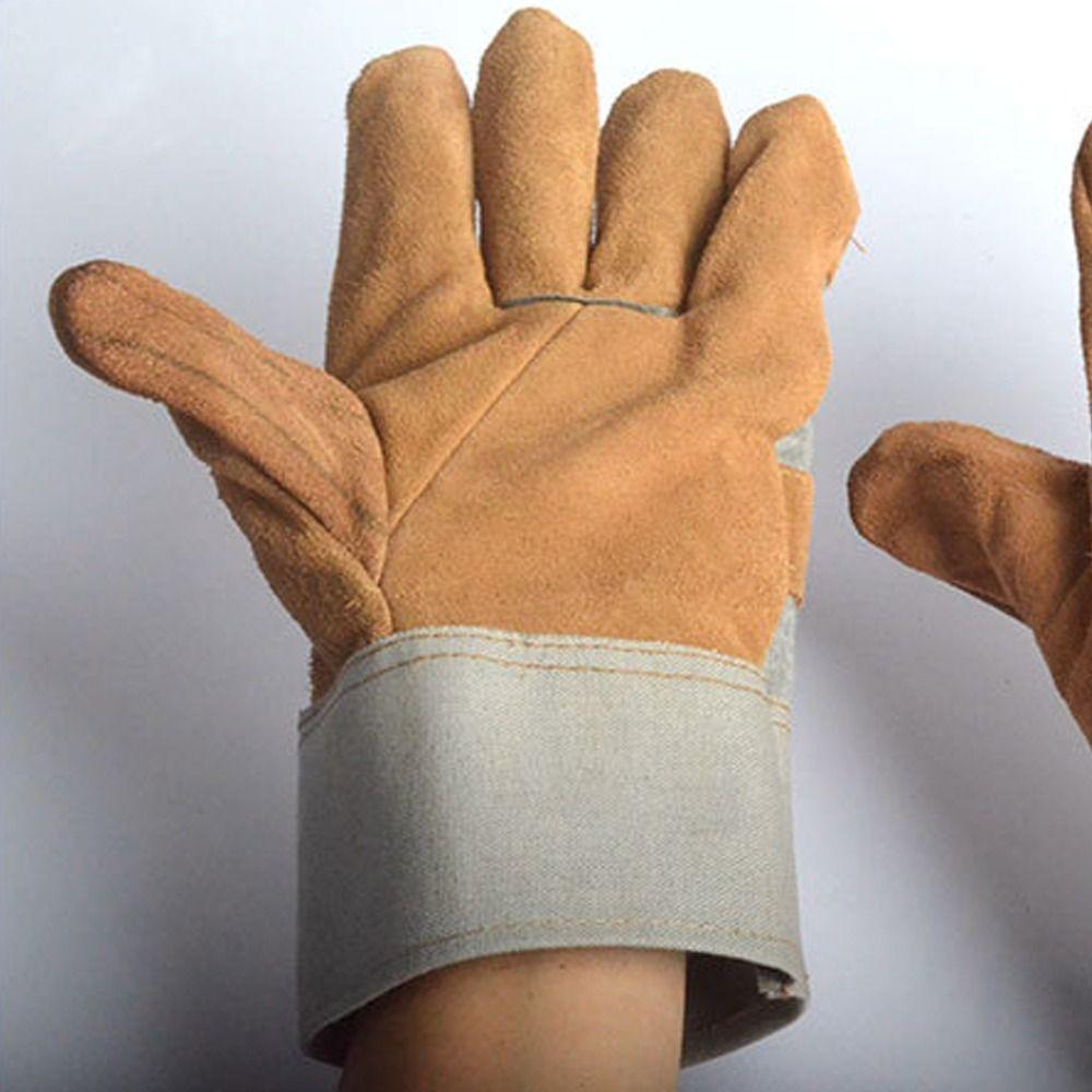 1 Pair Thickened Leather Work Gloves Abrasion Resistant Gardening Gloves for Construction Mechanic