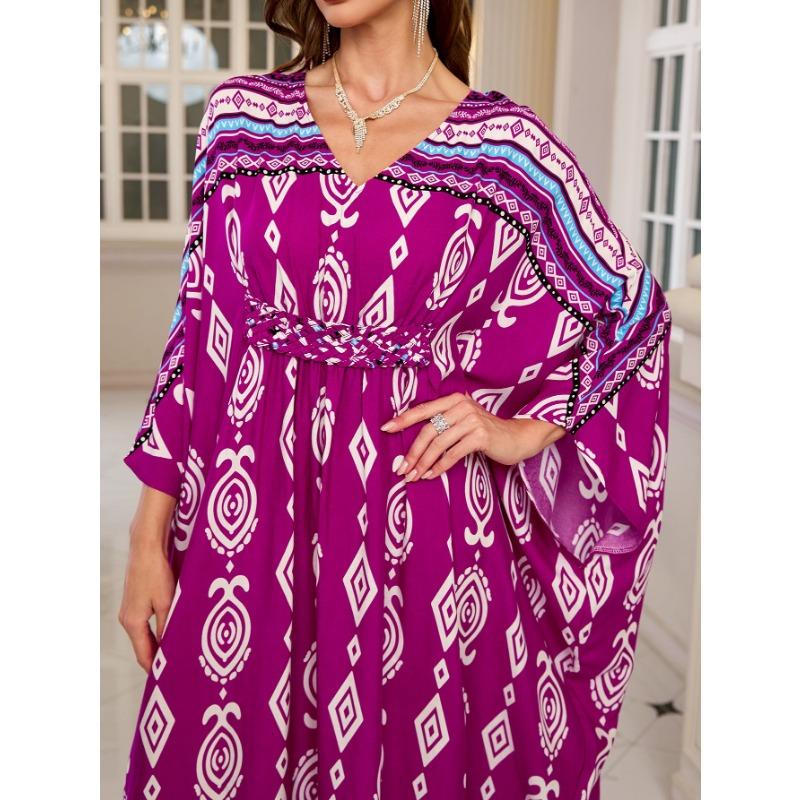 Vestidos casuales holgados con escote en V y manga larga con estampado geométrico de moda para mujer primavera otoño