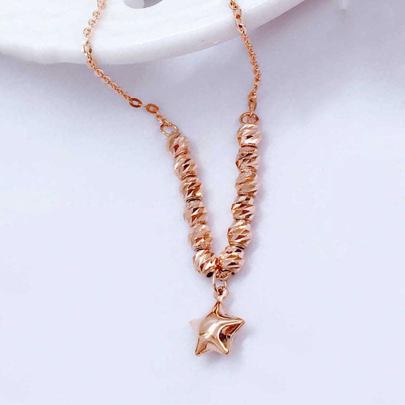 

Exquisite 585 Purple Gold Pentagram Necklace, Shiny Rose Gold-Plated Color Gold, Versatile Temperament Fashion Bead Necklace
