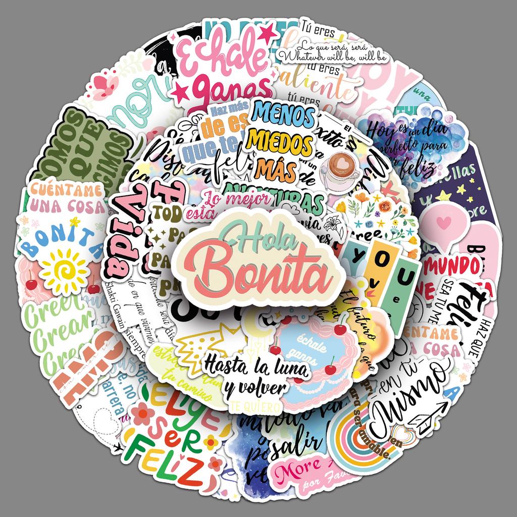 50 Inspirational Spanish Graffiti Stickers Personalized Creative Text Phrases Decorative Mobile Phone Computer Stickers