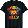 Proud Ally LGBTQ Rainbow Heart Graphic Tee Breathable Cotton Short Sleeve T-Shirt Unisex