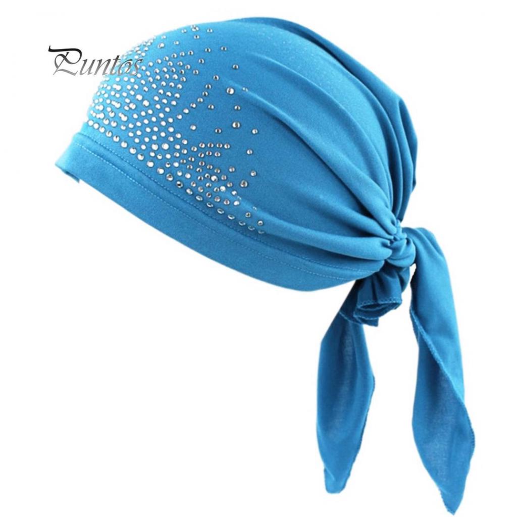 Cute Lady Rhinestone Muslim Turban Hat Chemo Cap Hair Loss Hijab Cap Cover