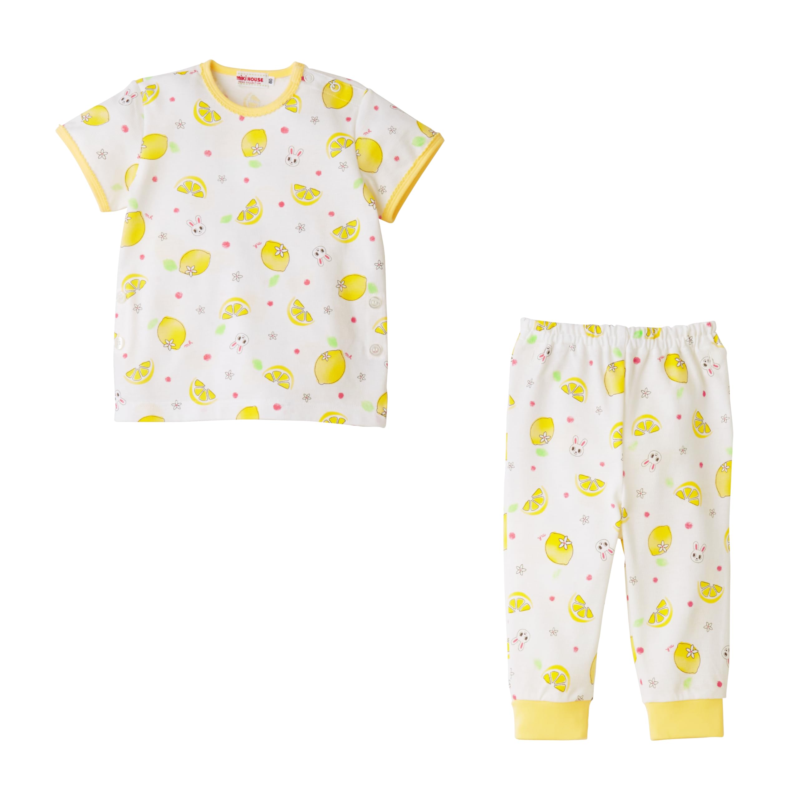 

Short Sleeve Made in White [Miki House] Pajamas, Roomwear, Rabbit, Lemon, Japan, Girls, Baby, Kids, Children s Clothing, Children s Pajamas, белый